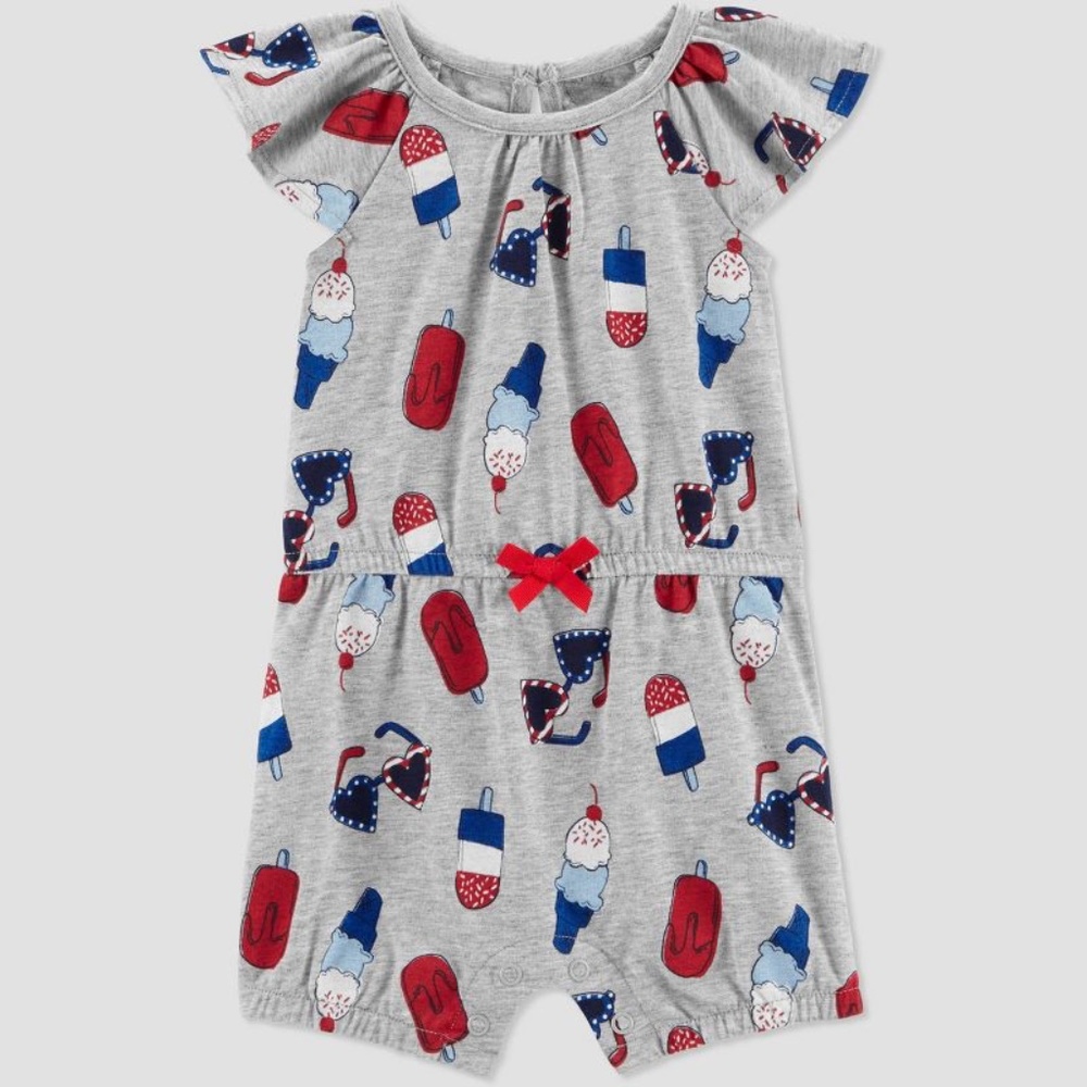 Carter's JOY Baby Girls 4th of July Print Romper 3M or 12M NWT